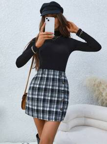 SHEIN Clasi 女款格子直筒裙 - 彩色 - 查看 1