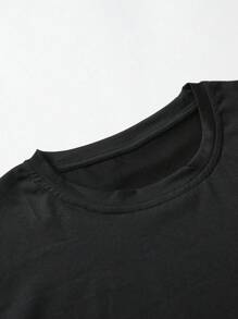 Manfinity Homme 男士休闲字母印花短袖T恤和短裤套装，外出运动服，男友礼物 - 黑色 - 查看 5