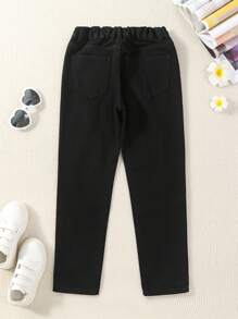 Tween Girls Solid Color Ripped Tapered Jeans - Black - View 2