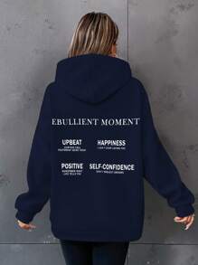 SHEIN Unity Loose Hoodie With Letter Printing And Drop-shoulder Design - Navy Blue - View 6