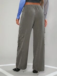 Hauture 净色翻盖口袋抽绳腰部工装裤 - 深灰色 - 查看 2