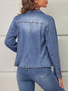SHEIN LUNE Áo khoác denim Với Cổ bẻ - Màu xanh lam - Xem 2