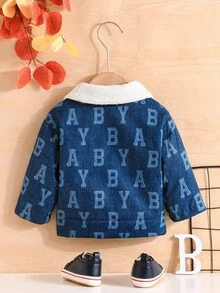 寶寶男孩字母圖案貝里絨衣領泰迪皮毛襯裡外套