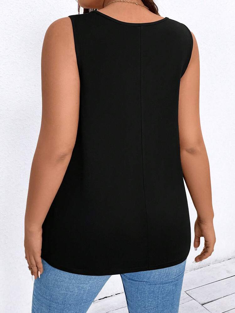 SHEIN LUNE Plus Size Women's Button Up Tank Top For Summer - Black - View 2