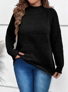 SHEIN LUNE Kích thước lớn Của phụ nữ Đứng cổ áo Tay Raglan Áo chui đầu Áo len - màu đen - Xem 3