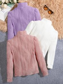 SHEIN Tween 女孩基本款高領 T 卹,秋冬 3 件裝 - 彩色 - 查看 2