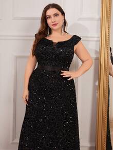 大码女士晚礼服（华丽装饰） - 黑色 - 查看 4