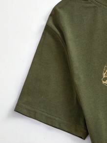 ROMWE Fairycore Frog Print Short Sleeve T-shirt - Army Green - View 3