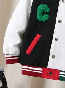 SHEIN Boys' Loose Fit College Style Color Block Patchwork Letter Print Jacket - Multicolor - View 4