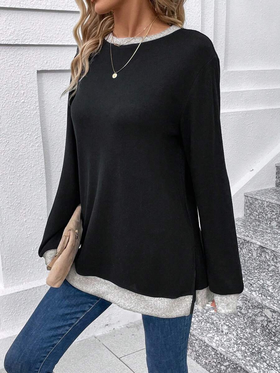 SHEIN LUNE Viền tương phản Viền chia cắt Áo nỉ - Nhiều màu - Xem 1