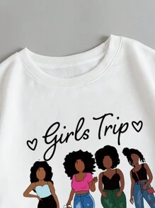 SHEIN EZwear Của phụ nữ Kích thước lớn Hoạt hình Nhân vật Và In thư Lông cừu Áo nỉ - trắng - Xem 3