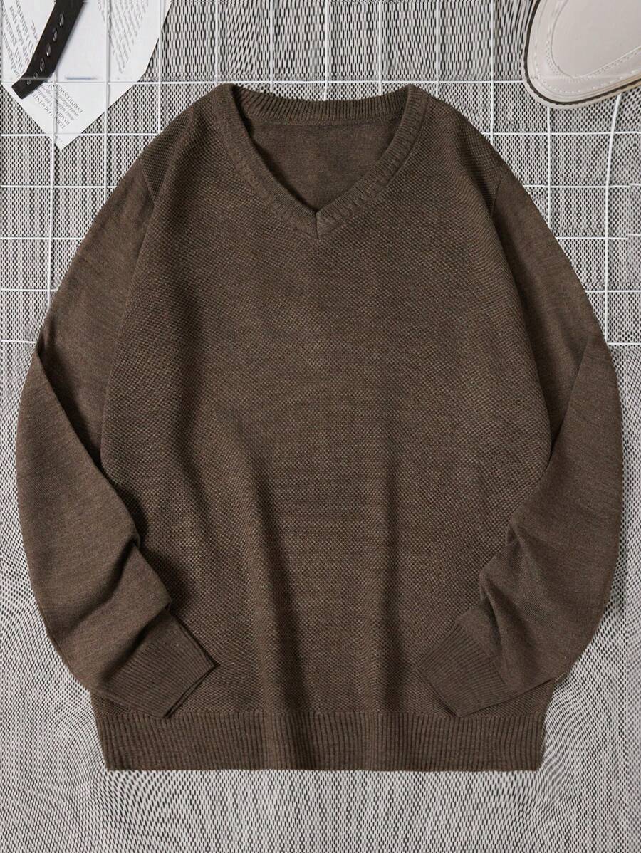 RueChic 男士v領毛衣 - 卡其色 - 查看 1