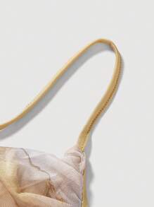 SHEIN MOD Một bờ vai Xù Nhuộm buộc Lưới Áo - Màu vàng - Xem 3