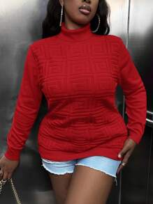 Slaydiva Women's Plus Size Turtleneck Sweater - Red - View 7