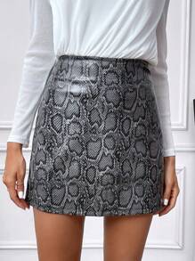 SHEIN LUNE 女士蛇皮图案印花半身裙 - 灰色 - 查看 3