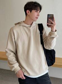 DAZY Men's Solid Color Drop Shoulder Hoodie - Apricot - View 1