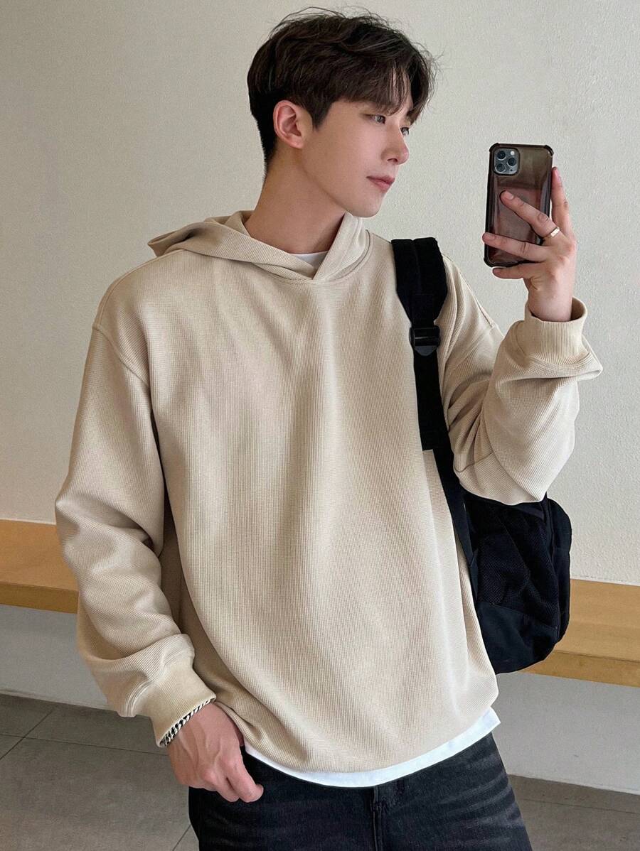 DAZY Men's Solid Color Drop Shoulder Hoodie - Apricot - View 1