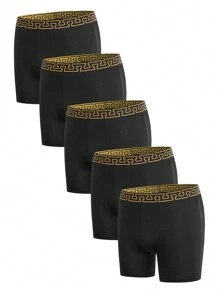 Men 5pcs Geo Graphic Tape Boxer Brief - Black - View 1