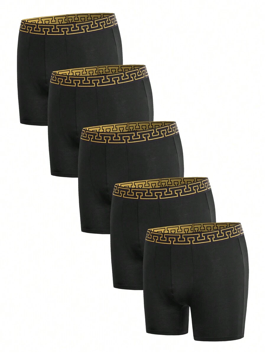 Men 5pcs Geo Graphic Tape Boxer Brief - Black - View 1