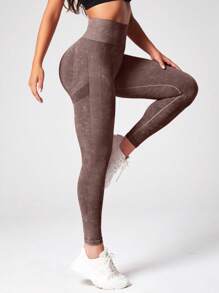 Liền mạch Căng cao Quần Leggings thể thao - Màu nâu Sô-cô-la - Xem 5