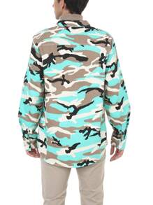 Manfinity Homme Men's Camouflage Printed Button-front Denim Shirt With Patch Pocket - Multicolor - View 2