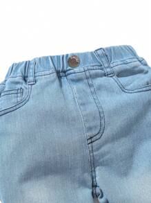 Young Boy Street Style Elastic Jeans With Washing Effect, School, Campus, College Chic Outfits For Autumn/Winter - Light Wash - View 3