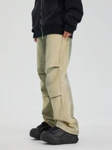 Men's Vintage Style Distressed Knee Ripped Wide Leg Jeans With Pleated Detail - Yellow - View 2