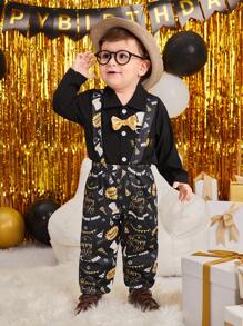 Baby Boys' Shirt Jumpsuit And Overalls Set, Perfect For Parties And Celebrations, Autumn And Winter - Black - View 1