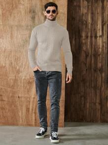 RueChic Men's Turtleneck Sweater - Apricot - View 7