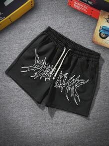 Manfinity LEGND 男士哥德式英文印花短褲 - 黑色 - 查看 2