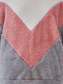 SHEIN 適合青少女穿著的寬鬆復古拼裝短毛絨圓領運動衫和運動長褲套裝 - 彩色 - 查看 6