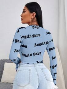 Hanevo Letter Printed Cropped T-Shirt Graphic Tees Women Tops