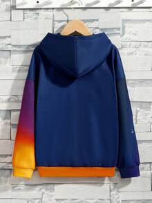 SHEIN Tween 男孩休閒連帽運動衫,太空人和外太空元素印花針織寬鬆款 - 彩色 - 查看 2