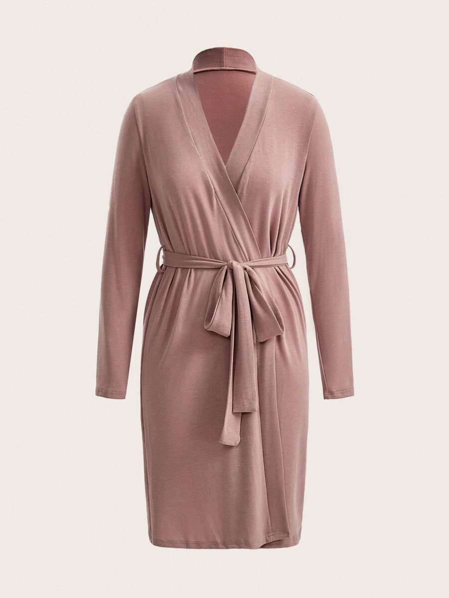 女士休闲睡袍 - 藕粉色 - 查看 1