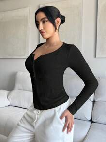 SHEIN SXY 純色女款t恤 - 黑色 - 查看 4