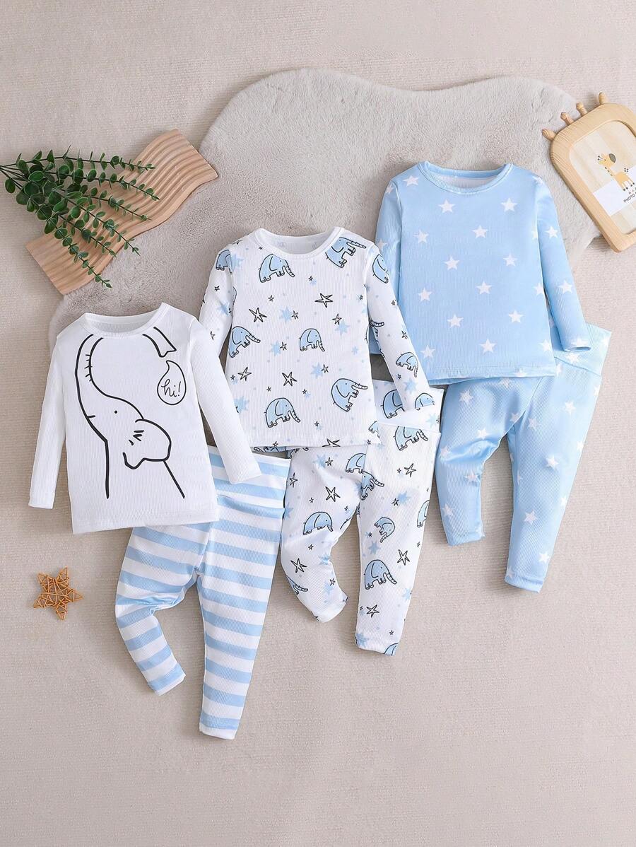 Baby Boy 3sets Cartoon Graphic Tee & Pants Snug Fit PJ Set - Multicolor - View 1