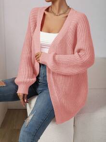 SHEIN Essnce Casual Women's Cardigan With Open Front - Pink - View 3