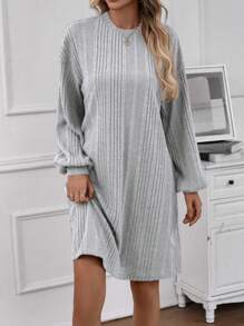 EMERY ROSE Của phụ nữ Thả vai Lỏng lẻo Đồ đan Ribbed Đầm Áo len - Màu Xám nhạt - Xem 1