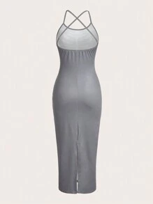 SHEIN ICON In Bộ xương Crisscross Backless Váy Dây - Xám - Xem 2
