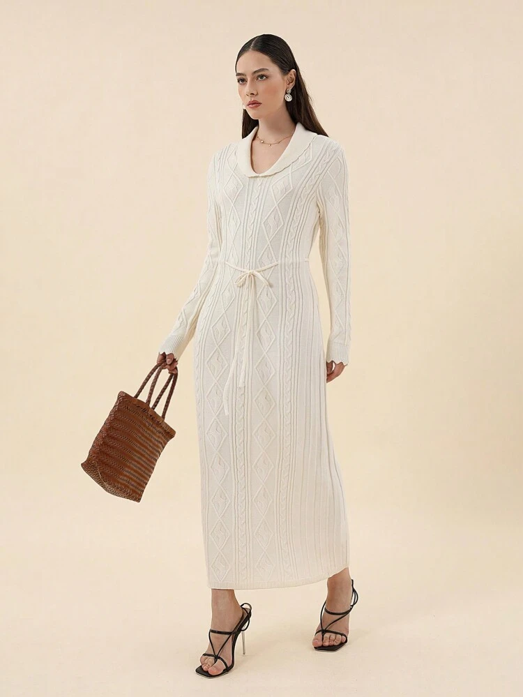 Apricot Colored Collared Long Sleeve Women'S Sweater Dress