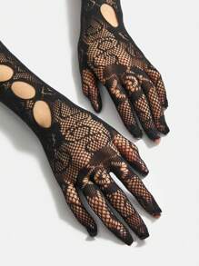 SHEIN BAE 羽毛手套復古風 - 黑色 - 查看 4