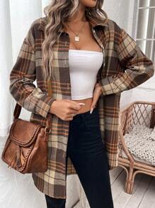 SHEIN LUNE Women'S Plaid Drop Shoulder Coat - Multicolor - View 3