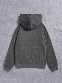 SHEIN EZwear Áo hoodie có dây rút lót nhiệt dành cho nữ - Màu xám đen - Xem 2