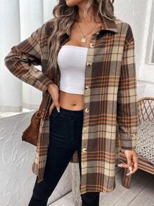SHEIN LUNE Women'S Plaid Drop Shoulder Coat - Multicolor - View 4