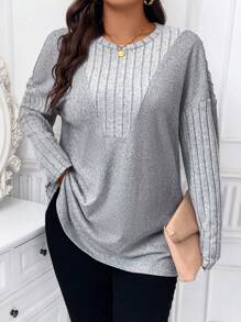 SHEIN LUNE Women's Plus Size Drop Shoulder T-Shirt - Grey - View 4