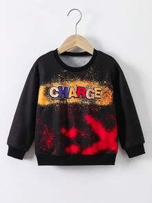 SHEIN Boys' Casual Letter & Duck Printed Sweatshirt With Ink Splash Decoration - Multicolor - View 2