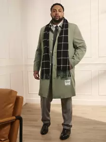 Manfinity VCAY Loose Plus Size Men's Text Patch Woven Casual Long Trench Coat, For Fall Winter - Green - View 3