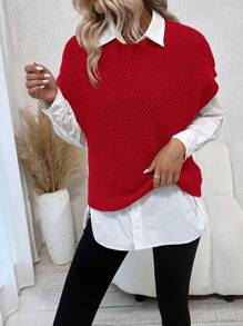 SHEIN LUNE Casual Women's Sweater Vest - Red - View 3