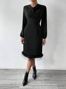 Chiquease 女款高領燈籠袖長袖長袖連身裙