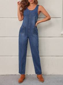 SHEIN LUNE Women's Denim Overalls - Blue - View 6